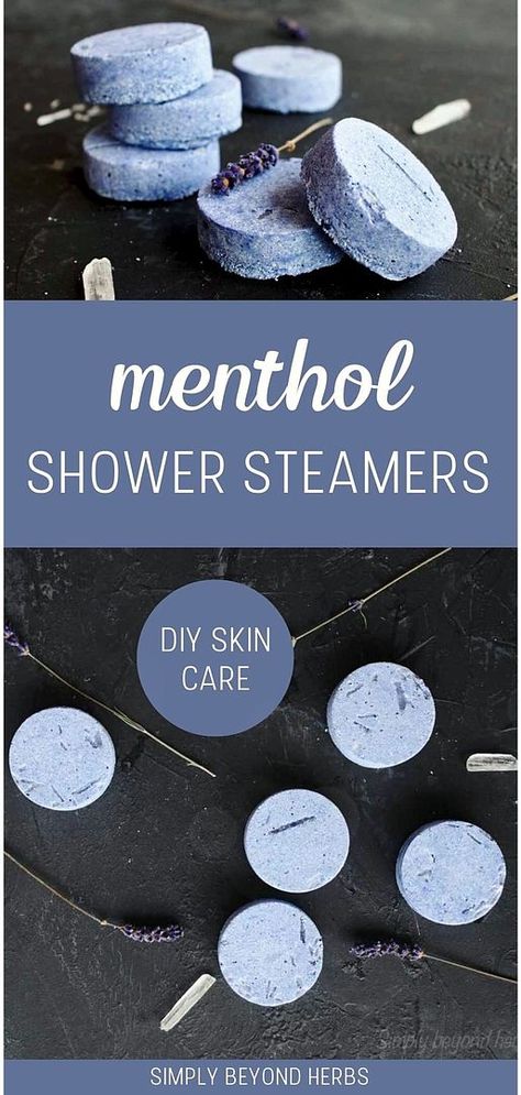 Explore the invigorating Menthol Shower Steamers Recipe in our Herbalism Recipes & DIY Skin Care. These shower steamers, made with menthol crystals and eucalyptus essential oil, provide a rejuvenating aromatherapy experience. They're an excellent choice for anyone interested in creating homemade bath products that help alleviate sinus congestion. Find more DIY skin care ideas and herbalism-inspired recipes at simplybeyondherbs.com. Shower Steamers Recipe, Steamers Recipe, Menthol Shower Steamers, Herbalism Recipes, Shower Steamers Diy, Shower Fizzies, Menthol Crystals, Homemade Bath, Sinus Congestion