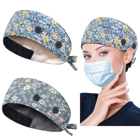 PRICES MAY VARY. Exclusive Design with 4 Buttons : A pair of additional buttons for keeping your mask in place. 2 buttons on each side ( 4 buttons in total ) for hanging a mask at your best level of comfort. A smart ear pain solution designed by nurses for nurses. Quality Cotton Fabric with Designer Print: 100% cotton lightweight fabric for cool comfort, tight woven, and durable. It can be easily washed time after time and ironed at low temperature the unique designer stylish print you can find Time After Time, Scrub Caps Surgical, Scrub Sets, Surgical Caps, Wearing A Hat, Long Hours, Scrub Cap, Scrub Caps, Unique Designers