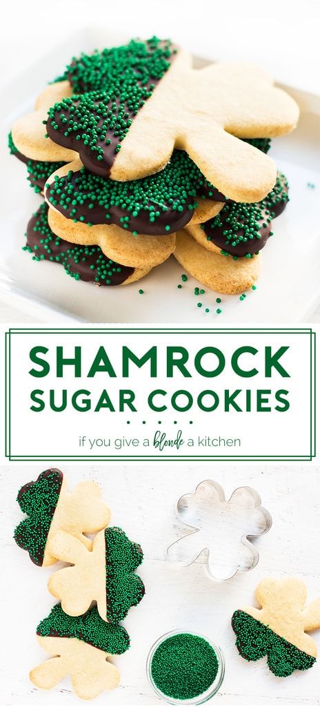 shamrock st patrick's day sugar cookies  Chocolate dipped with green sprinkles. #stpatricksday #stpaddysday #partydesserts #partyfood #cookies Cookie Decoration Ideas, Shamrock Cookie, Shamrock Cookies, Irish Desserts, St Patrick's Day Cookies, Cookie Decoration, St Patricks Day Food, Dessert Aux Fruits, Desserts Vegan