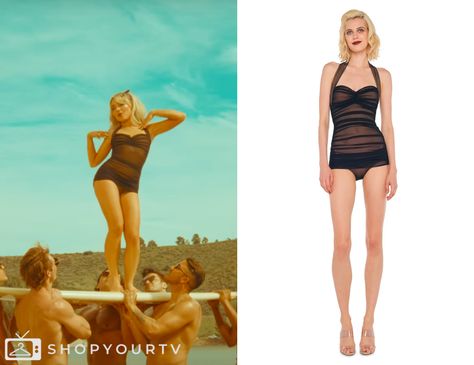 Espresso MV: Sabrina Carpenter’s Black Mesh Bathing Suit Sabrina Carpenter Bathing Suit, Sabrina Carpenter Espresso Swimsuit, Sabrina Carpenter Swimsuit, Sabrina Carpenter Espresso Mv, Taste Sabrina Carpenter, Fall Costume, Fanart References, Mesh Bathing Suit, Sabrina Carpenter Outfits