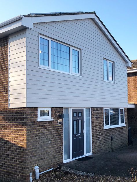 https://www.summitcladding.co.uk/2022/01/15/james-hardie-exterior-cladding-installation-in-st-albans-hertfordshire/ Composite Cladding Exterior Uk, Composite Cladding Exterior, Concrete Lintels, Cladding Ideas, Cladding Exterior, 1970s House, Composite Cladding, Timber Battens, House Cladding