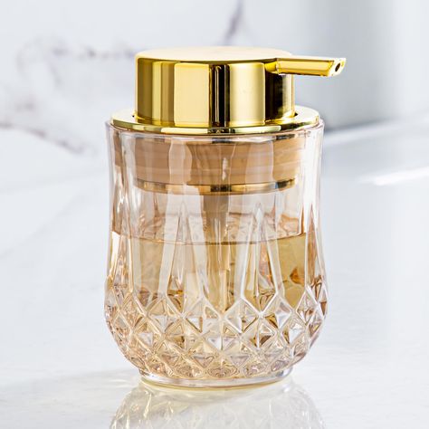 PRICES MAY VARY. Gold Soap Dispenser: This soap dispenser is primarily made of Premium transparent glass, crystal clear, lead-free, and reusable. The dispenser's body showcases a diamond relief pattern, adding simplicity and elegance. It's a practical and beautiful choice for any bathroom countertop. Wide-Mouth Design: With a diameter of 3.14 inches, this Hand Glass Soap Dispenser facilitates easy filling of various liquids. Measuring at 4.7 by 3.14 inches and boasting a 10-ounce capacity, it's Gold Soap Dispenser, Bathroom Dispensers, Liquid Type, Vintage Bathroom Decor, Gold Bathroom Accessories, Glass Soap Dispenser, Decorative Soaps, Mouth Design, Dish Soap Dispenser