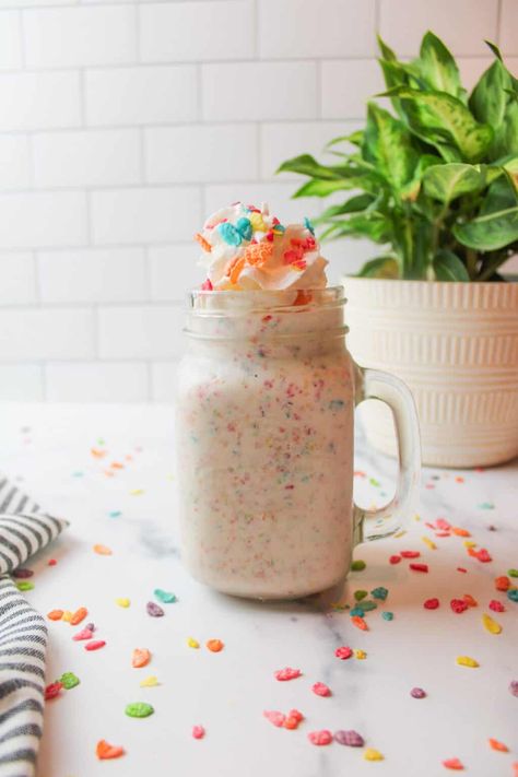 Fruity Pebbles Milkshake, Fruity Pebbles Shake, Fruity Pebbles Treats, Fruity Pebble, Fruity Pebbles Cereal, Pebbles Cereal, Vanilla Frozen Yogurt, Frozen Drink, Dairy Free Ice Cream