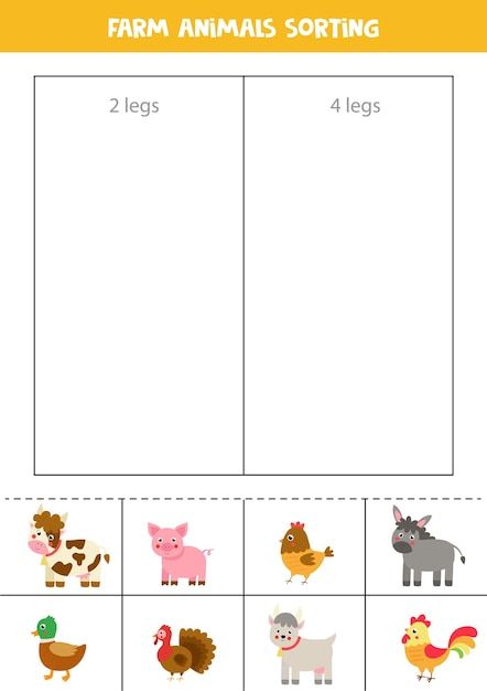 Sorting farm animals logical game for ch... | Premium Vector #Freepik #vector #worksheet #cow-goat #domestic-animals #rooster Farm Animals Worksheets For Kids, Domestic Animals Worksheets, Farm Animals Kindergarten, Farm Animals Worksheet, Farm Math Activities, Farm Animals Games, Farm Math, Animal Mix, Animals Cards