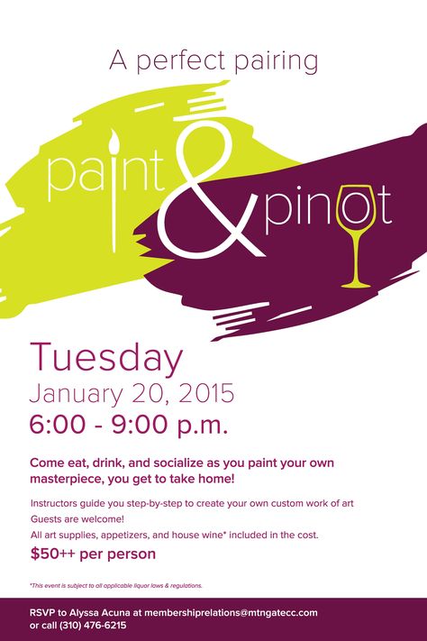 Paint & Pinot flyer poster template; art, wine, and fun - what more do you need? Paint And Sip Party, Live Music Poster, Free Proposal Template, Sip And Paint, Poster Template Free, Event Advertising, Poster Template Design, Advertisement Template, Wine Poster