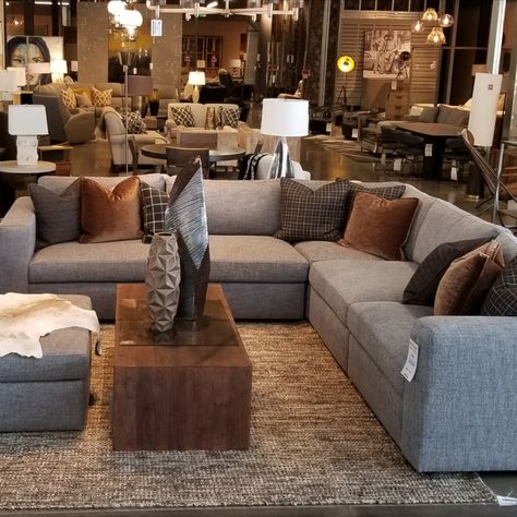 Gray And Brown Furniture Living Room, Living Room Decor Gray And Brown, Black White Brown Gray Decor, Gray Brown Sofa Living Room, Grey And Brown Leather Living Room, Grey Couch With Black And Brown Accents, Grey Couch With Tan Pillows, Grey Cognac Living Room, Cream Grey And Brown Living Room