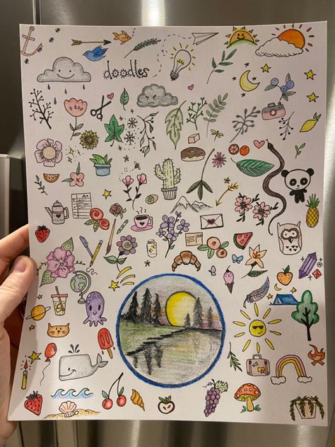 Gel Pen Journal Ideas, Simple Gel Pen Drawings, Drawing Ideas With Gel Pens, Colorful Doodles Easy, Coloured Pencil Doodles, Gel Pen Drawings Doodles, Sketchbook Art Journal Color Pencil, Color Pen Art Doodles, Pen Drawing Simple Doodles