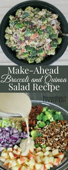 Easy Make-Ahead Broccoli and Quinoa salad Recipe. Quinoa makes a hearty addition to broccoli salad. Includes broccoli, quinoa, apple, pecans, bacon, and onions. Serve as a side dish for dinner or make a meal of it for a healthy lunch. Making this yummy quinoa recipe for my family this summer! Yummy Quinoa Recipes, Broccoli And Quinoa, Broccoli Quinoa, Recipe Quinoa, Quinoa Broccoli, Quinoa Salad Recipe, Quinoa Salad Recipes, Broccoli Salad, Quinoa Recipes