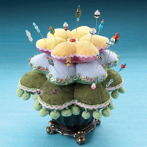 Posh Pincushions by Katherine Artines with by SewSuiteStudio Felt Pincushions, Embroidery Software, Pin Cushion, Felt Flowers, Sewing Room, Magazine Design, Pin Cushions, Dahlia, Machine Embroidery Designs