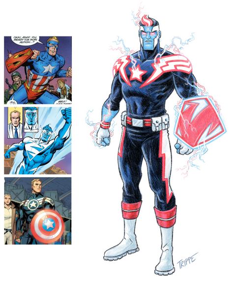 Superhero Mashup, Marvel And Dc Fusion, Superhero Concept Art, Captain America Character Design, Captain America Redesign Art, Ultimate Captain America, Marvel Captain America Comic Art, Marvel Zombies Comics, Iron Man Art