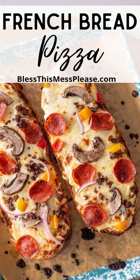 French Bread Pizza is the easiest homemade pizza out there and it only takes 15 minutes to make. Forget about making pizza dough-the French bread is the crust! #pizza #frenchbread #frenchbreadpizza #quickdinner Homemade French Bread Pizza, Easy French Bread, Pizza Bread Recipe, Making Pizza Dough, Homemade Pizzas, Homemade French Bread, French Bread Recipe, French Bread Pizza, Making Pizza