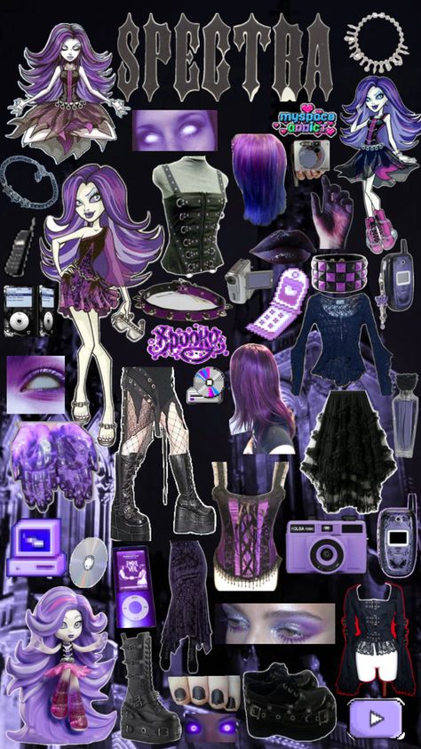 gossip ghost girl spectra vondergeist from monster high aesthetic and fashion collage Rock Band Costumes, Monster High Aesthetic Outfit, Monster High Aesthetic, Monster High Halloween Costumes, Monster High Halloween, Monster High Cosplay, Spectra Vondergeist, Monster High Costume, Scooby Doo Halloween