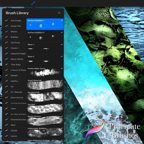 #procreate #water #sea #ocean #waves #waterfall #bubbles #seaspray #procreatebrush #texture #ripples #illustration #painting #drawing #bubbles Water In Procreate, Digital Art Software, Hair Stenciling, Photoshop Brush Set, Tree Drawings Pencil, Drawing Water, Photoshop Video, Procreate Brushes Free, Water Effect