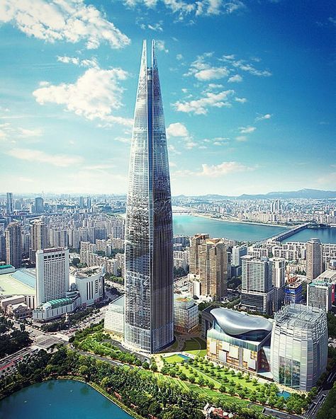 ey hey HEY, tall building fans! Happy Friday!! How are we today?  Today’s #TallBuildingOfTheDay is the Lotte World Tower in Seoul, South Lotte World Tower Seoul, Lotte World Seoul, Lotte World Tower, Lotte World, Skyscraper Architecture, Burj Khalifa, Happy Friday, Seoul, Skyscraper