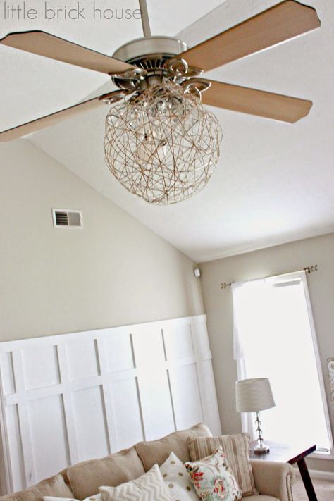 Ceiling Fan Light Makeover - Little Brick House Renter Friendly Ceiling Fan Makeover, Diy Ceiling Fan Light Cover Ideas, Ceiling Fan Light Makeover, Diy Ceiling Fan, Ceiling Fan Update, Fan Makeover, Ceiling Fan Light Cover, Ceiling Fan Globes, Fan Light Covers