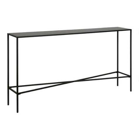 Narrow Black Metal Top Mille Console Table | World Market Black Narrow Console Table, Narrow Lobby Design, Black Iron Console Table, Extra Long Sofa Table, Narrow Buffet Table, Long Narrow Console Table, Narrow Console Table Entryway, Kitchen Console, Black Metal Console Table