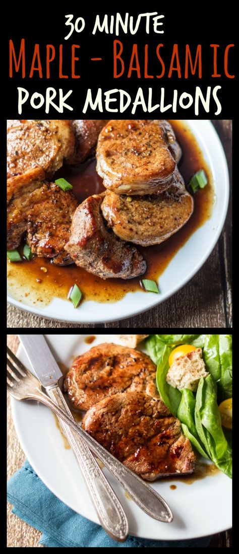 Easy Pork Medallions with Maple-Balsamic Sauce - The Wanderlust Kitchen Pork Medallion Recipes, Easy Pork Tenderloin Recipes, Easy Pork Tenderloin, Daging Babi, Pork Medallions, Maple Balsamic, Balsamic Pork, Pork Dinner, Tenderloin Recipes