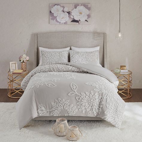 Madison Park Pansy 3-Piece Tufted Cotton Chenille Floral Comforter Set | Kohls Shabby Chic Comforter, Shabby Chic Duvet, Grey Comforter Sets, Cotton Comforter Set, Floral Comforter Sets, Floral Comforter, Farmhouse Aesthetic, Floral Duvet Cover, Floral Duvet