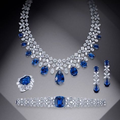 MucevherMagazin💎💎 on Instagram: “By @mouawadjewelry 💙💎💙💎💙#sapphires #diamonds #set #highjewellery #highjewelry #necklace #earrings #ring #bracelet…” Bridal Diamond Necklace, Diamond Jewelry Set, Diamond Necklace Designs, Bridal Diamond Jewellery, Diamond Necklace Set, Diamond Jewelry Necklace, Blue Stones, Diamond Jewelry Designs, Necklace Design