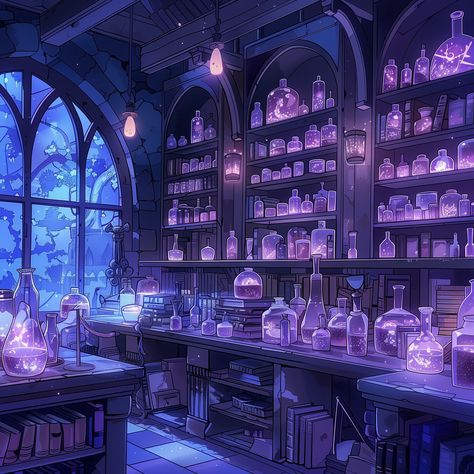 Alchemy laboratory in the interior of a gothic library .. Alchemy Lab Concept Art, Wizard Library Concept Art, Alchemy Laboratory Fantasy Art, Eldritch Library, Witch Lair Concept Art, Laboratory Background Design, Medieval Laboratory, Cyberpunk Laboratory, Library Graphic Design