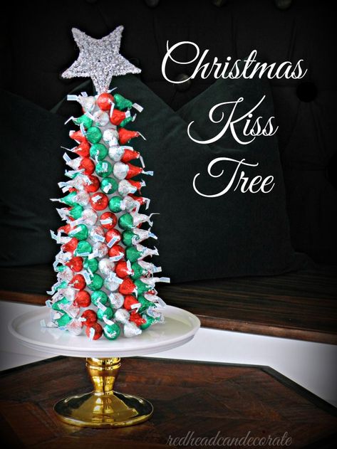 Christmas Kiss Tree Candy Kiss Christmas Tree, Diy Hershey Kiss Christmas Tree, Hershey Christmas Tree, Hershey Kiss Tree, Christmas Candy Tree Ideas, Styrofoam Christmas Tree Ideas Food, Hershey Kiss Christmas Tree, Candy Trees Ideas, Candy Bar Christmas Tree