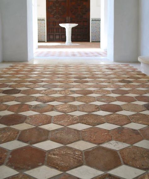 Antique Terra Cotta Versailles pattern entrance hallway in Montecito mansion… Red Tile Floor, Tile Floor Ideas, Exquisite Surfaces, Backyard Lighting, Tile Inspiration, Floor Ideas, Terracotta Tiles, Clay Art Projects, Style Tile