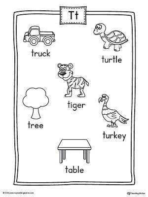 Use the Letter T Word List with Illustrations Printable Poster to play letter sound activities or display on a classroom wall. Letter T Words, Letter T Activities, Words With T, Opposites Worksheet, Jolly Phonics Activities, Letters Preschool, Sound Activities, Letters Worksheets, Letter Sound Activities