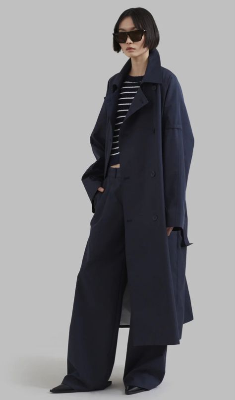 Navy Oversized Coat, Dark Blue Trench Coat Outfit, Navy Trench Coat Outfit, Blue Coat Outfit, Autumn Moodboard, Dark Blue Coat, Navy Wool Coat, Navy Trench Coat, Herringbone Coat