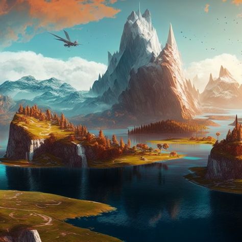 Fantasy Landscape Art-PA1104 Fantasy Sunrise, Desert Snow, Magic Realms, Cold Lake, Cold Mountain, Nature Mountains, Mountains Landscape, Winter Mountain, Pink Winter