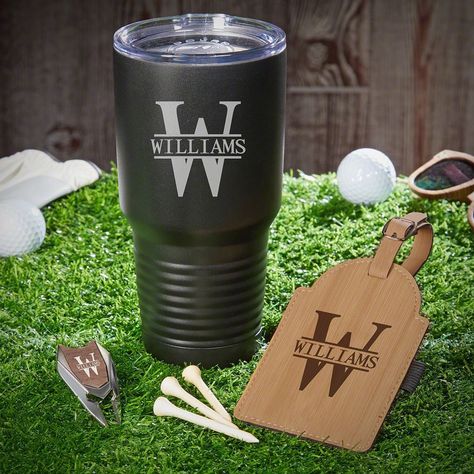 #giftsforgolfers #golfgifts #giftsformen #giftsetsformen #giftsformenideas #giftideasformen #giftsforguys #giftsforhim #boyfriendgifts #husbandgifts Engraved Beer Mugs, Golf Bag Tags, Personalized Golf Gifts, Loving Man, Groomsmen Gift Set, Drink Tumbler, Best Anniversary Gifts, Whiskey Lover Gifts, Divot Tool