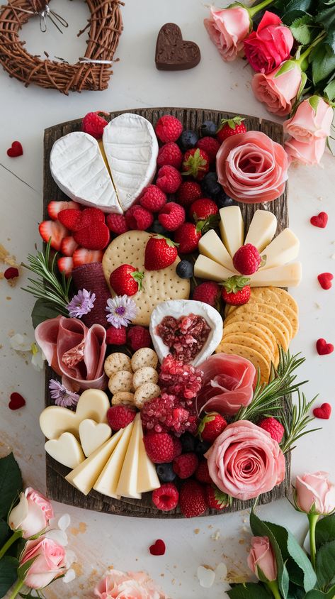 valentines day charcuterie board ideas Galentines Savory Party Food Ideas, Valentines Charcuterie Skewers, Also Charcuterie Board, Charcuterie Board Valentines Day Savory, Charcuterie Board Strawberries, Valentine Catering Ideas, Valentine’s Day Cheese Board, Kids Valentines Charcuterie Board, Valentines Fondue Board