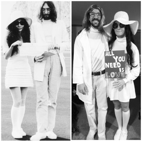 DIY on a budget, John Lennon & Yoko Ono, costume contest winners 2018! Pop Star Fancy Dress Ideas, John Lennon Yoko Ono Costume, John And Yoko Costume, John Lennon And Yoko Ono Costume, Iconic Pop Star Outfits, Yoko Ono Costume, John Lennon Outfit, John Lennon Costume, Yoko Ono And John Lennon