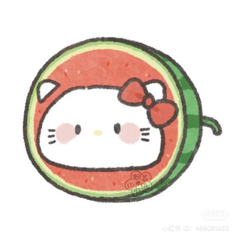 Hello Kitty Watermelon, Watermelon Drawing, Easy Christmas Drawings, 심플한 그림, Christmas Drawings, Body Base Drawing, Kitty Drawing, Cute Food Drawings, Hello Kitty Drawing