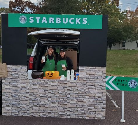 Starbucks Drive Thru, Trunker Treat Ideas, Trunk Or Treat Ideas, Teal Pumpkin, Starbucks Halloween, Coffee Theme, Treat Ideas, Drive Thru, Trunk Or Treat