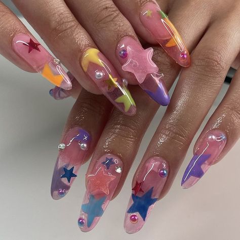 Pink Jelly Nails, Nails With Charms, City Nails, Unique Acrylic Nails, Jelly Nails, Kawaii Nails, Pink Acrylic Nails, Nail Charms, Funky Nails