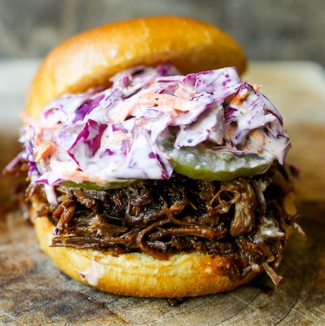 Crunchy Coleslaw, Slow Cooker Bbq Beef, Bbq Beef Sandwiches, Modern Honey, Bbq Sandwich, Pulled Beef, Beef Sandwiches, Brisket Sandwich, Beef Sliders