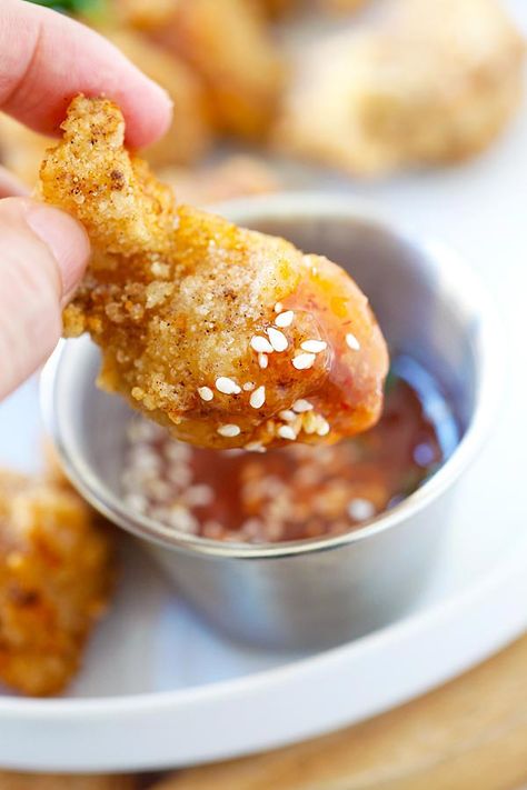 Asian Popcorn Chicken Asian Popcorn, Sauce For Chicken Nuggets, Asian Fried Chicken, Dipping Sauce For Chicken, Asian Entrees, Taiwanese Popcorn Chicken, Fried Chicken Nuggets, Asian Dipping Sauce, Chinese Menu