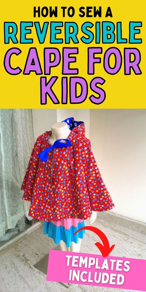 Tips for making a take for kids. How to sew a cape. Cape tutorial. Diy Cape For Kids, How To Sew A Cape, Sewed Gifts, Sew A Cape, Kids Cape Pattern, Hood Sewing Pattern, How To Make A Cape, Cape Coat Pattern, Kids Capes