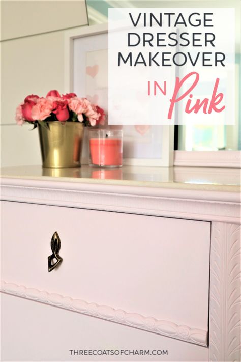 Pink Cabinet, Pink Painted Furniture, Vintage Dresser Makeover, Refinish Wood Furniture, Dresser Makeovers, Paint For Furniture, Armoire Makeover, Pink Dresser, Tiny House Furniture