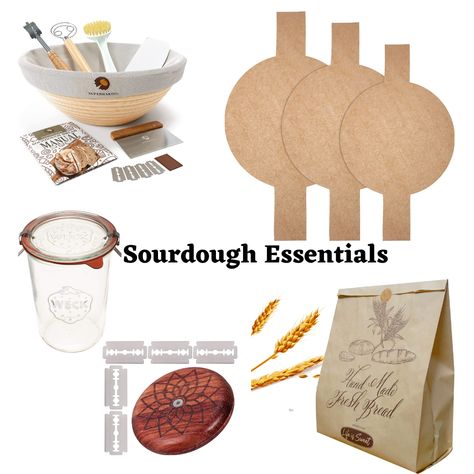 WeckJars 
Bread Proofing Baskets 
Paper Bread Bags 
Precut Circle Cake Pan Liners 
Bread Scoring Tool 
Bread Scoring Knife Sourdough Kit, Fresh Bread, Starter Kit, Kitchen Gadgets, Bread, Favorite Recipes, Gifts