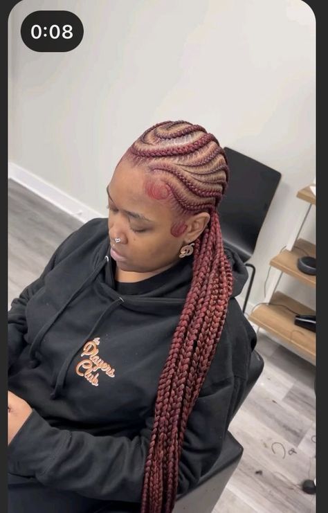 Burgundy Cornrows Black Women, Burgundy Feed In Braids Cornrows, Burgundy Cornrow Braids, Red Feed In Braids Cornrows, Burgundy Feed In Braids, Burgundy Stitch Braids, Red Cornrows Braids Black Women, Burgundy Cornrows, Spiral Braids