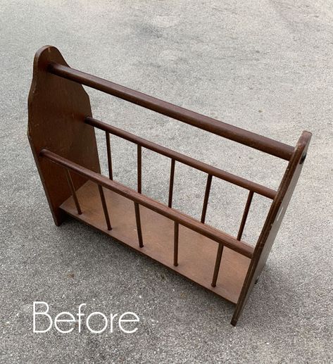 Magazine Rack Repurposed, Silver Tray Decor, Tray Makeover, Diy Magazine Holder, Basket Makeover, Thrift Store Makeover, Thrift Store Diy, Mirror Makeover, Diy Chalk Paint