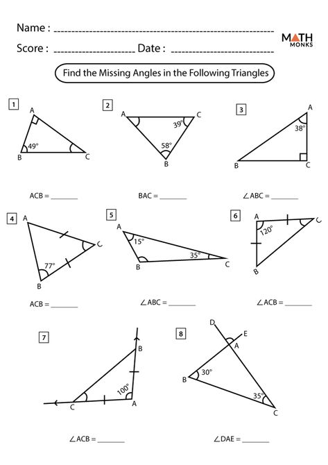 Missing Angles In Triangles, Different Types Of Triangles, Types Of Triangles, Trigonometry Worksheets, Angles Math, Geometry Angles, Triangle Angles, Angles Worksheet, Triangle Worksheet