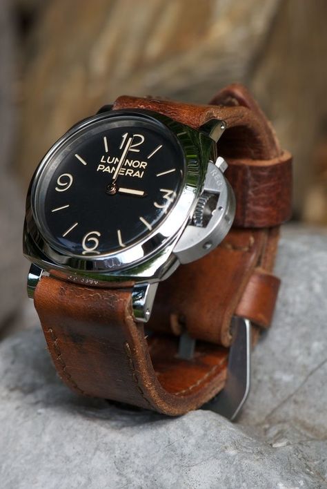 Brown Leather Strap Watch, Panerai Watches, Panerai Luminor, Stylish Watches, Brown Leather Strap, Men's Watches, Beautiful Watches, Watch Collection, Leather Band