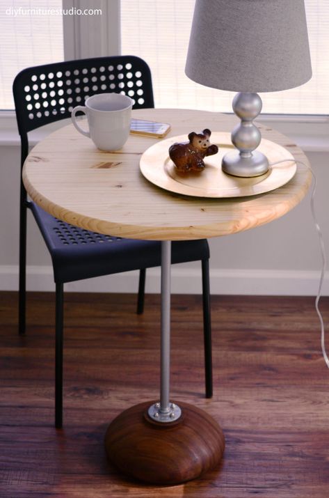 Rustic Modern Pedestal Bistro Table – DIY Furniture Studio Diy Bistro Table, Pedestal Bistro Table, Chic Patio, Diy Pedestal, Wooden Salad Bowl, Wood Salad Bowls, Bistro Furniture, Outdoor Patio Set, Industrial Pipe