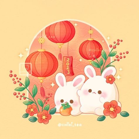 New Year's Drawings, Bunny Images, New Year Illustration, Happy Lunar New Year, Cute Food Drawings, Bunny Art, Happy And Healthy, Food Drawing, Cute Little Things