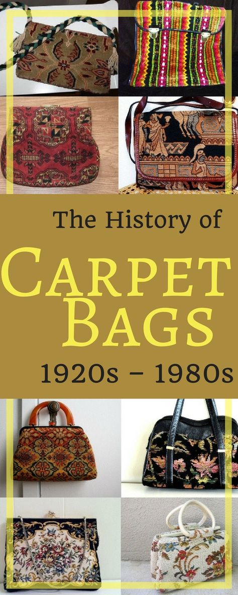 Keep reading after the jump to not only learn how the carpet bag has  held its place in US history, but for motivation to give one a place in your  personal vintage collection, too! Vintage Bag Pattern, Carpet Bag Purse, Carpet Bags, Bag Pattern Free, Handmade Things, Sewing Bags, Plush Carpet, Carpet Bag, Rug Bag