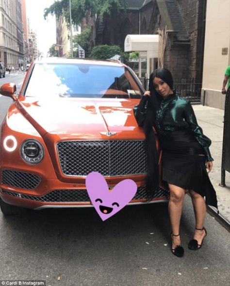 Trying to stand out? Cardi B., 24, wrote on Instagram: 'Work soo hard for this BIG B right here !!! And I Cashed out on it ,Straight bought the s***' Bentley Truck, Cardi B Pics, Cardi B Photos, Bodak Yellow, Rapper Delight, Female Rappers, Cardi B, Ulzzang Girl, Bright Orange