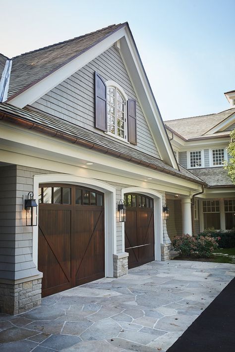 Best Exterior Paint, House Paint Color Combination, Wood Garage Doors, Garage Door Design, Exterior Front Doors, Exterior Paint Colors For House, Shutters Exterior, Hunter Douglas, Exterior Stone