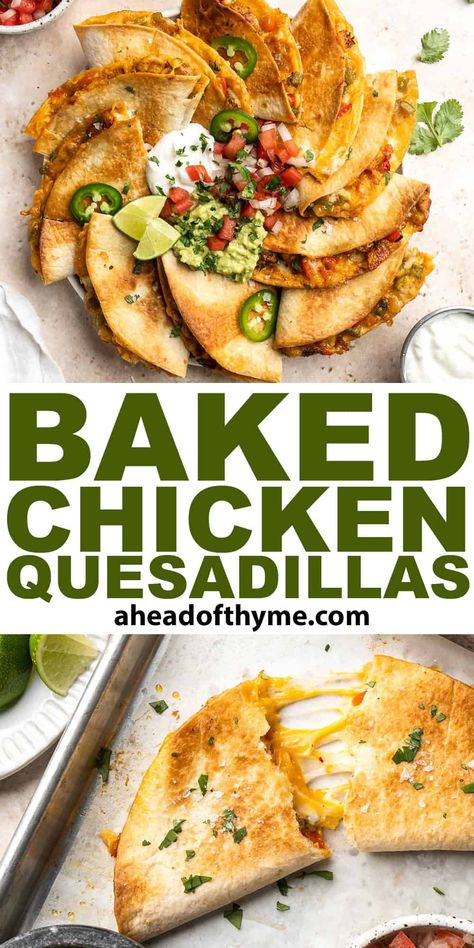 Baked Chicken Quesadillas Chicken Quesadillas Appetizers, Mini Chicken Quesadillas Appetizers, Quick Quesadilla Recipes, Quesadilla Recipes Chicken, Chicken Quesadilla Recipe Easy, Tortilla With Cheese, Baked Chicken Tacos Recipe, Baked Quesadilla, Chicken Quesadillas Easy